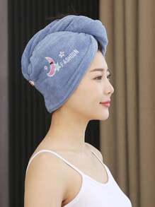 5-Piece Set Of Coral Velvet Cartoon Embroidered Hair Blowing Hats, Women's Bathing Hats With Water Absorbing Triangle Hats, Water Absorbing Hair Blowing Towels, 1 Women's Quick Drying Hair Towel, Highly Absorbent Coral Velvet Women's Hair Towel Set