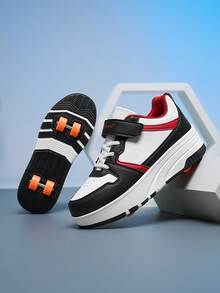 Zapatos de patines de ruedas para volver al colegio para adolescentes, zapatillas deportivas casuales convertibles con doble rueda y cierre de gancho y bucle para niños y niñas - Blanco y Negro - Ver 3