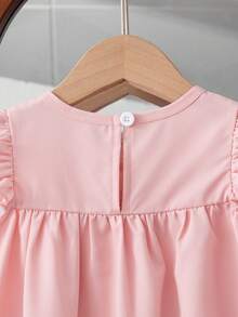 Baby Girls Minimal Cute Cap Sleeve Solid Color Bowknot Embroidery Dress - Pink - View 9