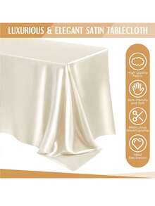 102 X 58 Inch Satin Tablecloth, Rectangular Bed Skirt, Silky Fabric, Champagne Color Party Tablecloth Suitable For Rectangular Dining Tables, Parties, Holidays, Weddings (Ivory White) - Beige - View 6