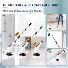2025 Electric Rotary Scrubber, Rechargeable Cleaning Brush, Shower Scrubber With 9 Brush Heads, 2H Power 2-Speed, Adjustable Extended Handle, IPX7 Waterproof For Tubs Tile Floors Cars, White Easter Gift