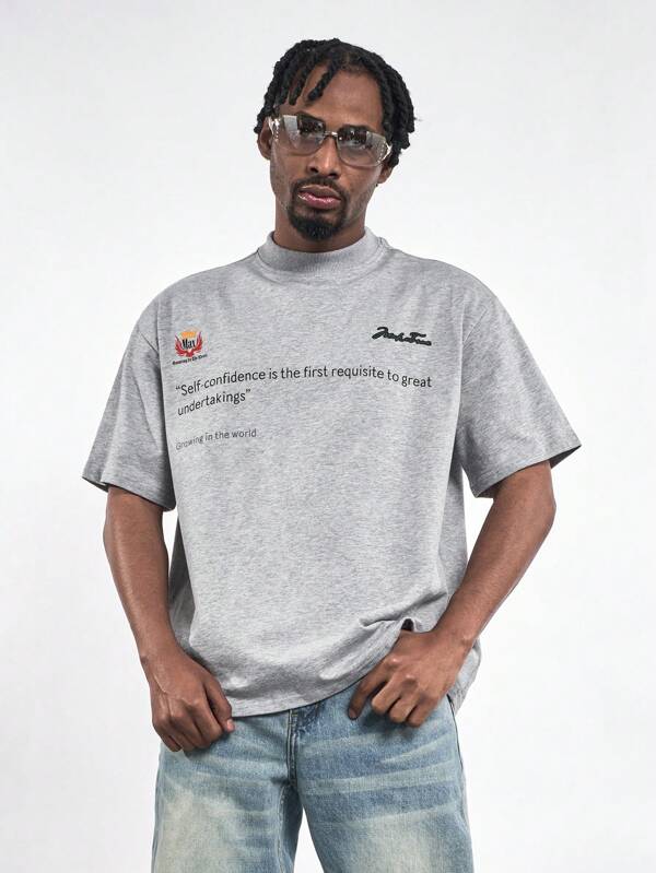 Maglietta a girocollo con stampa di slogan americano MT99, leggera, ad asciugatura rapida, traspirante, felpa casual, grigio melange