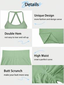 VVX Women's 2 Piece Outfits Casual Sets Ruched Camisole Tops And High Waisted Shorts/Pants Leggings Tracksuit Sets - 綠色 - 查看 4