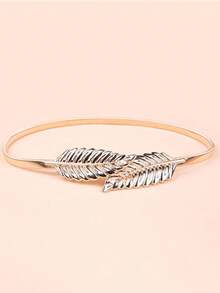 1pc Metal Leaf Clasp Waist Belt, Korean Style Gold Color Decorative Waist Chain For Dresses, Elastic Skinny Waist Band