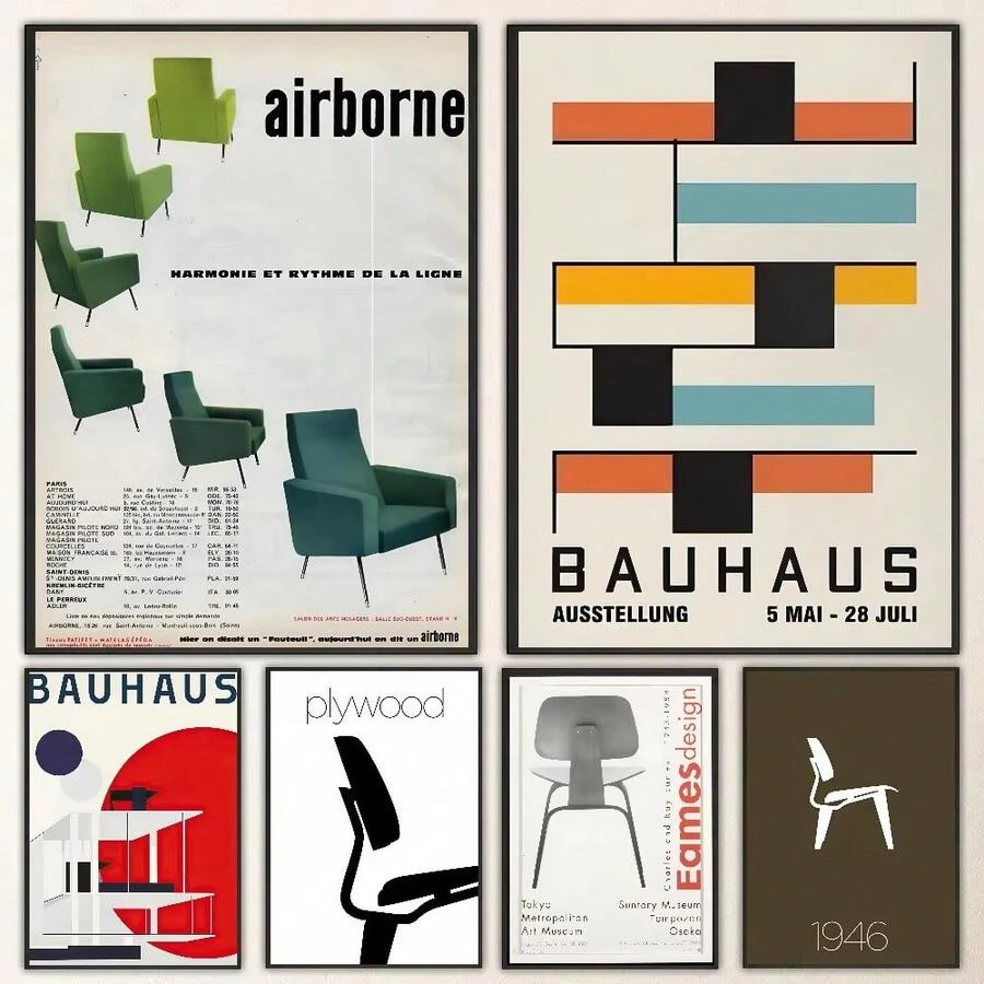 1 件/3 件墙面艺术海报现代简约包豪斯标志性中世纪家具海报高清海报家庭房间酒吧咖啡厅装饰艺术壁画图像，适用于住宅和宿舍墙壁、客厅和酒吧装饰、餐厅或浴室、房间装饰、高品质、无框油画艺术，适合室内/室外使用，无框/带框