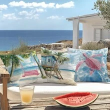 4 vỏ gối in hình xe cắm trại mùa hè màu nước, nhung đào thân thiện với da, in một mặt, vỏ gối 45*45CM dùng để trang trí trong nhà, quà tặng vỏ gối trang trí - Nhiều màu - Xem 5