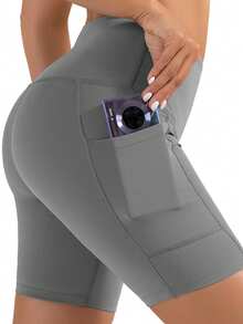 FREES COPES  Pack Ahorro 3 piezas Pantalones cortos de yoga sin costura pantalones cortos deportivos ajustados de cintura alta pantalones cortos deportivos elásticos de caderas levantadas gimnasios pantalones cortos de ejercicio, negros + grises + azules - negro azul gris - Ver 4