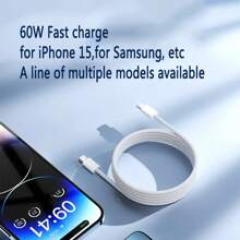 1/2/4pcs USB-C To USB-C Fast Charging Cable,1m/39.37inch Cable Compatible With Iphone 15 Pro Max PD Type C To Type-C Cable Charger Cord Fast Charging Wire Compatible With Iphone Compatible With Ipad Compatible With Samsung/Android Mobile Phone