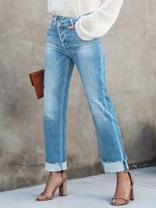 ARWY 修身休闲做旧交叉腰猫须水洗弹力紧身直筒牛仔裤，适合女士，优雅时尚，适合日常、节日、舞台、音乐会、万圣节、返校、所有季节