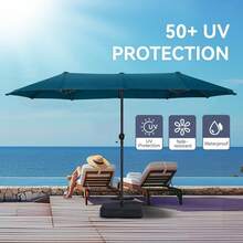 13ft Patio Umbrella Double Side Large Outdoor Market Umbrella With Crank - Cerulean - View 5