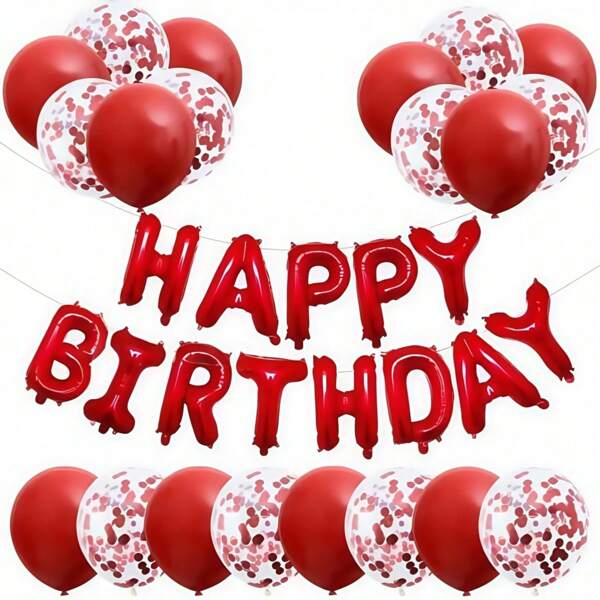 23pcs Red Confetti Balloons And 16 Inch "Happy Birthday" Aluminum Foil Balloons, Happy Birthday Banner, Red Balloon Decoration, Suitable For Men's And Women's Birthday Party Theme Decoration Summer Gifts Wedding Beach Back To School School Supplies Room Decor