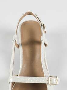 Sandalias casuales con puntera puntiaguda y tacón grueso hueco para mujer - Blanco - Ver 4