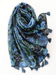 1条女士简约印花围巾，新款秋冬保暖围脖，时尚长披肩，防晒沙滩巾，多功能户外披肩 - 彩色 - 查看 3