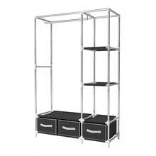 Large Fabric Canvas Wardrobe With Hanging Rail Shelving Clothes Storage Cupboard - Black-2 - View 2