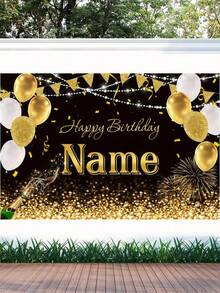 1pc Customized Name Backdrop, 3 Sizes, Personalized Shiny Black & Gold Name Background, Vinyl Material Photography Backdrop, Birthday Signage Curtain, Unisex Birthday Anniversary Celebration Decor, Multifunctional, Decorative, Lettering, Fashionable, Modern, Colorful, Cute, Casual, Customized, Personalized, Unique, Ideal Gift For Him, Ideal Gift For Her, Son, Daughter