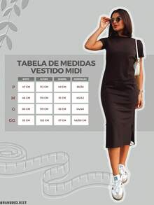Women's Plain Midi Casual Cotton Dress - 杏色 - 查看 3