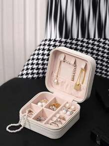 1pc Miniature Jewelry Storage Box, Display Case, Travel Jewelry Organizer Zipper Box For Earrings Necklace Rings, Leather Jewelry Box, Mini Ring And Necklace Storage, Suitable As Valentine's, Christmas, Halloween, New Year Gift For Her, Girl, Girlfriend - Upgraded Version With Anti-Dust And Anti-Oxidation Function, Compact & Portable Accessory Box For Lipstick, Watch