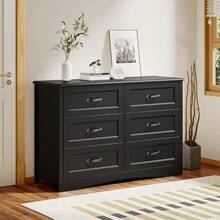 Gizoon 6 Drawer Dresser For Bedroom,47'' Larger Chest Of Drawers With Mental Handle For Kids Room, Black Dresser With 6 Storage Drawers For Living Room, Entryway And Hallway, Black - Black - View 4