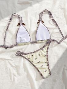European & American Style Floral Print Sexy Push-Up Bikini Swimsuit Set, Beach Holiday Teen Girl Swimwear Suit