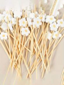 100pcs Sweet Daisy Theme Disposable Food Picks Flower Dessert Fruit Forks - Wooden Toothpick Sticks, Perfect For Drinks, Desserts, Appetizers, Fruit & Dessert Decorations, Party, Wedding, White Faux Pearl Mini Food Picks For Decoration, Kitchen, Summer Parties - Durable, Fun Drink Accessories - Multicolor - View 6