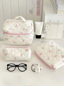 (Customized) 3pcs Quilted Cosmetic Bags Set, Personalized Name, Cute Ladies Makeup Bag, Floral Pattern Cosmetic Pouch Set, Travel Toiletry Organizer, Makeup Case, Gift For Valentine's Day, Mother's Day, Graduation, Bridal Party,Multi-Functional,Ornamental,Letter,Solid Color,Exquisite,Stylish,Vintage,Modern,Colorful,Leisure,Basics,Casual,Soft,Unique,Customized,Personalized,Custom,Ideal Gifts For Her,Girlfriend,Her,Grandparents,Family,Boyfriend,Friends,Multi-Functional,Ornamental,Letter,Solid Color,Exquisite,Stylish,Vintage,Modern,Colorful,Leisure,Basics,Casual,Soft,Unique,Customized,Personalized,Custom,Ideal Gifts For Her,Girlfriend,Her,Boyfriend,Friends,Looks Of Party,Beauty & Health,Customized Makeup Bags