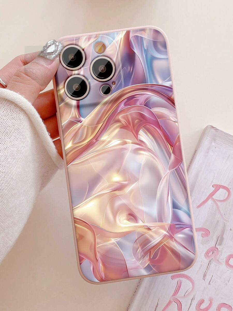 1pc Premium Shimmering Colorful Gradient Matte Dotted Anti-Slip Smartphone Case, Compatible With Apple///Redmi/Infinix/Vivo - Pink - View 1