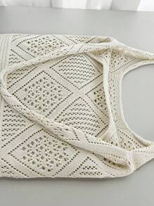 Crochet Woven Hollow-Out Design Tote Bag, Minimalist Large Capacity Women Shoulder Bag, Portable, Suitable For Teenagers, Female College Students, Great For Work, Back To School, Middle/High School, University, Vacation, Travel