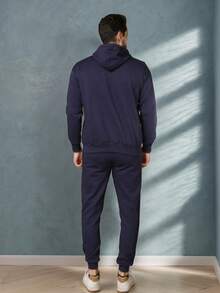 Unisex Women's Zippered Sweatshirt And Hooded Pants Set - Màu xanh hải quân - Xem 2