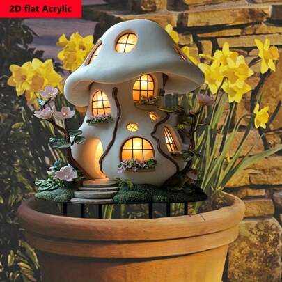 1PC Exquisite Acrylic 2D Flat Fairy Tale Cottage Insert - Transforms Outdoor Plants & Bonsai Into Magical Landscapes. Ideal Gift For Family And Friends!