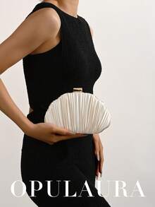 OpulAura Women's Elegant/Luxury Box Pleated Satin Party Clutch, Romantic Wedding Handbag, Charming/Delicate Evening Dress Bag, Minimalist Apricot Box-Shaped Purse With Detachable Chain, Suitable As Holiday Gift, Clutch Bag For Wedding - Apricot - View 8