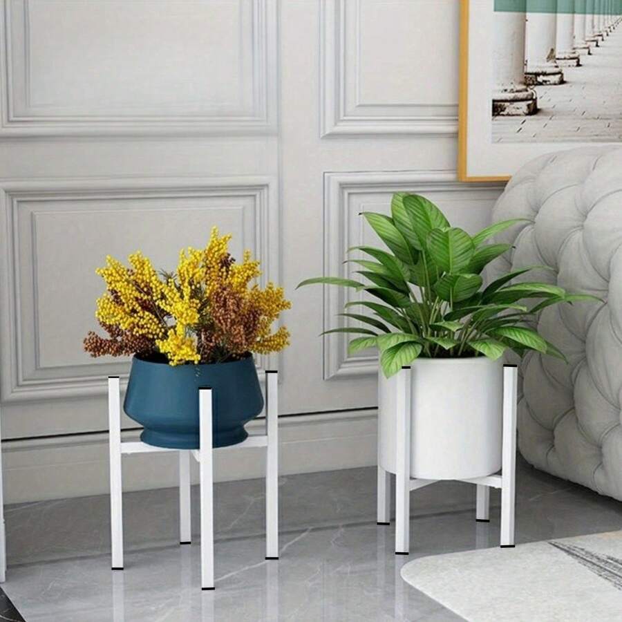 1pc Gold-Color Metal Flower Rack Display Stand, Home Garden Decor Holder For Planters - Indoor & Outdoor - White - View 1