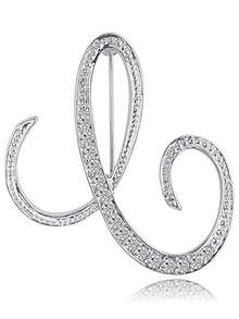 1 件 A-Z 26 个字母别针胸针镀银金属胸针别针-透明水晶首字母胸针 - 銀色 - 查看 30