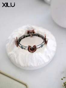 1pc Fashion Metal Flower Pattern Vintage Western Cowboy Style Adjustable Bracelet, Unisex