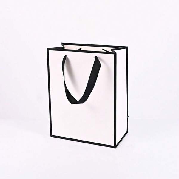 1 pieza Bolsa de compras de papel/cartón como regalo, bolsa de transporte negra o blanca con asas, bolsa de almacenamiento de artículos varios