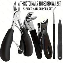 5 Stück professioneller Zehennagel-Kneifer Set für eingewachsene und dicke Zehennägel, Edelstahlklinge mit Hohlschliff, moderner Stil mit Aufbewahrungsbox, unparfümiert, für Männer & Frauen