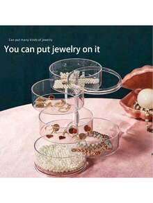 Caixa de Armazenamento de Joias Giratória de 3/4/5 Andares, Organizador de Joias Giratório de 360 Graus, Suporte de Exibição de Joias, Organizador de Vaidade, Organizador de Cosméticos - Caixa de Armazenamento de Joias Giratória, Caixa de Acessórios Giratória de 360 Graus, Caixa de Joias Giratória Transparente, Suporte de Exibição de Joias, Organizador de Mesa, Suporte de Exibição de Cosméticos para Armazenar Pequenas Joias, Adequado para Colares, Brincos, Pulseiras e Faixas de Cabeça