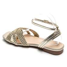 Flat Sandals With Woven Crescent-Shaped Straps And Adjustable Buckle - Fashionable And Comfortable Summer Style - Gold - View 3