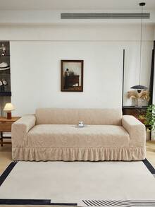 1pc Ruffled Sofa Cover, Made Of Plush Jacquard Fabric, European Style Decor, Easy Installation, Stain & Pet Scratch Resistant, Suitable For Living Room, Study Room, Office Sofa, All Season - Khaki - View 8
