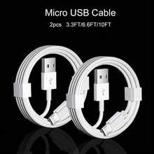 2 件 Micro USB 数据线 3.3 英尺/6.6 英尺/10 英尺，Android 充电器数据线同步快速充电线兼容三星 Galaxy S7/S7 Edge/S6/S6 Edge/S5、Note 5/Note 4、HTC One M9/M8/M7、Kindle、Coogle、电子书阅读器、Mp3 Nan - 白色 - 查看 2