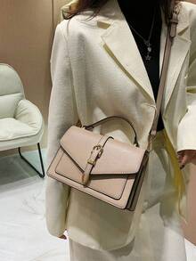 Lightweight, Business Casual Minimalist Flap Satchel Bag(Random Hardware Clips On Both Sides) For Teen Girls Women College Students, Rookies & White-Collar Workers Perfect For Office, College, Work, Business, Commute, Outdoors, Travel, Outings, Business Casual Woman Bag Perfect For Office Business And Work - Khaki - View 3