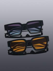 2 piezas Gafas de montura cuadrada de plástico, combinación de moda básica informal para conducir, navegar, pescar, salidas escolares, accesorios para vacaciones de verano en la playa, exteriores, viajes