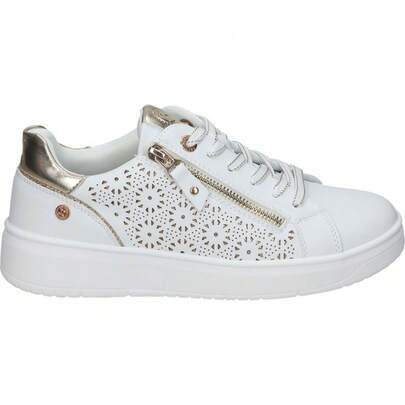  Baskets basses XTI pour femme – Baskets blanches avec détails dorés – Baskets à lacets et fermeture éclair – Style décontracté – Confortables et polyvalentes – Modèle 143628 – ✅ Livraison 24/72h en Espagne (péninsule)