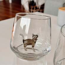 Handmade Glass Mug With Cat Statue, Glass Drinkware, Glass Cup And Water Glass, Glass Mug, Gift, Pet, Glass Cup - Multicolor - View 3