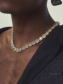 1 pieza Pulsera y collar de estilo cuadrado de vidrio de 12 mm de hombre al estilo europeo y americano, cadena de azúcar de piedra estilo hip-hop, accesorios de hombre, regalo de Año Nuevo, regalo del Día de San Valentín, regalo para mamá, madre, Día de la Madre