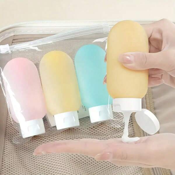 4pcs/Set 60ml Lotion Cosmetic Bottle Colorful Shampoo Shower Gel Travel Refillable Sub-Bottling Set Empty Container Portable Tool Travel Essentials Travel Accessories Travel Must Haves Holiday Essentials Holiday Travel Bag Graduation