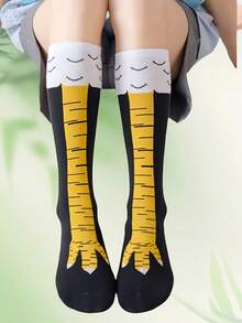 1 双趣味鸡爪图案袜子，新奇搞笑鸡腿袜，适合万圣节、男女、秋季 - 彩色 - 查看 5