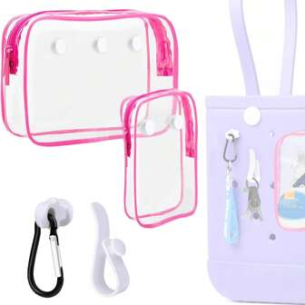 2pcs Clear Beach Tote Bag With 2pcs Insert Hooks - Travel Makeup & Toiletry Organizer, Cosmetic Divider Storage Pouch For Bogg Bags Beach Bag