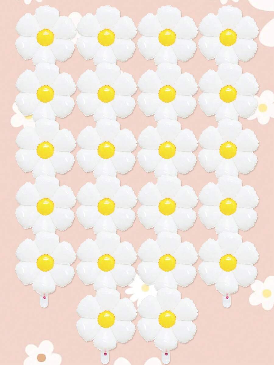 22 件白色雏菊气球套装，向日葵形状铝箔气球，适用于花园主题派对、生日派对、教室装饰，可爱的雏菊气球装饰 - 雛菊套裝 - 查看 1
