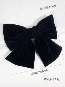 1pc 20cm Black Fabric Regular Bowknot Hair Clip Hair Accessory, Leopard Print For Women, Street Style Claw Clips Hair Claws Hair Barrettes, Winter Outfit For Women, Bows, Cute, Hair Accessories, Head Accessories, Hair Accessories For Women - Black - View 3