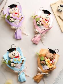 1pc Custom Text Graduation Bouquet Keychain, Personaiized Graduation Bear 2025 Graduation Gifts, Gifts For Graduates Graduation Gifts Grad Keepsake Crochet Graduation Bouquet Crochet Doctor Bear With Flowers, Graduation Gift Idea For Her, Him Best Friend Gift, Graduation Bear Gift With Bag. - Multicolor - View 4